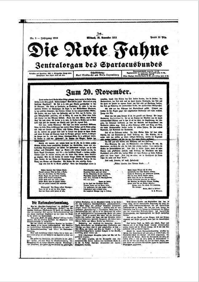 Die Rote Fahne 20.11., 2 Seiten „Zum 20. November“